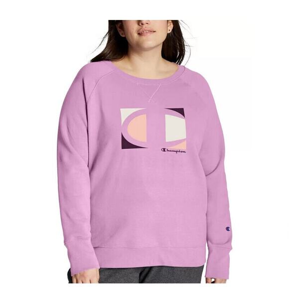 Champion Powerblend Classic Logo Print Sweatshirt Paper Orchid Plus Size 2X - Picture 1 of 1